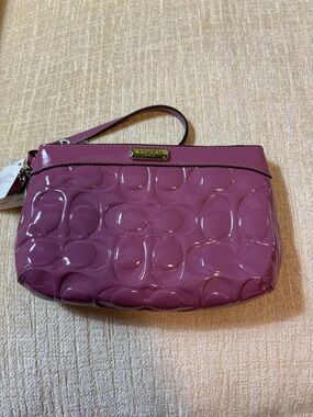 Coach Patent Signature Wristlet in Plum